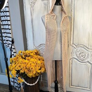 Oliver Bohemian Tan Crochet Maxi Vest with Hood Wester Cowgirl Prairie